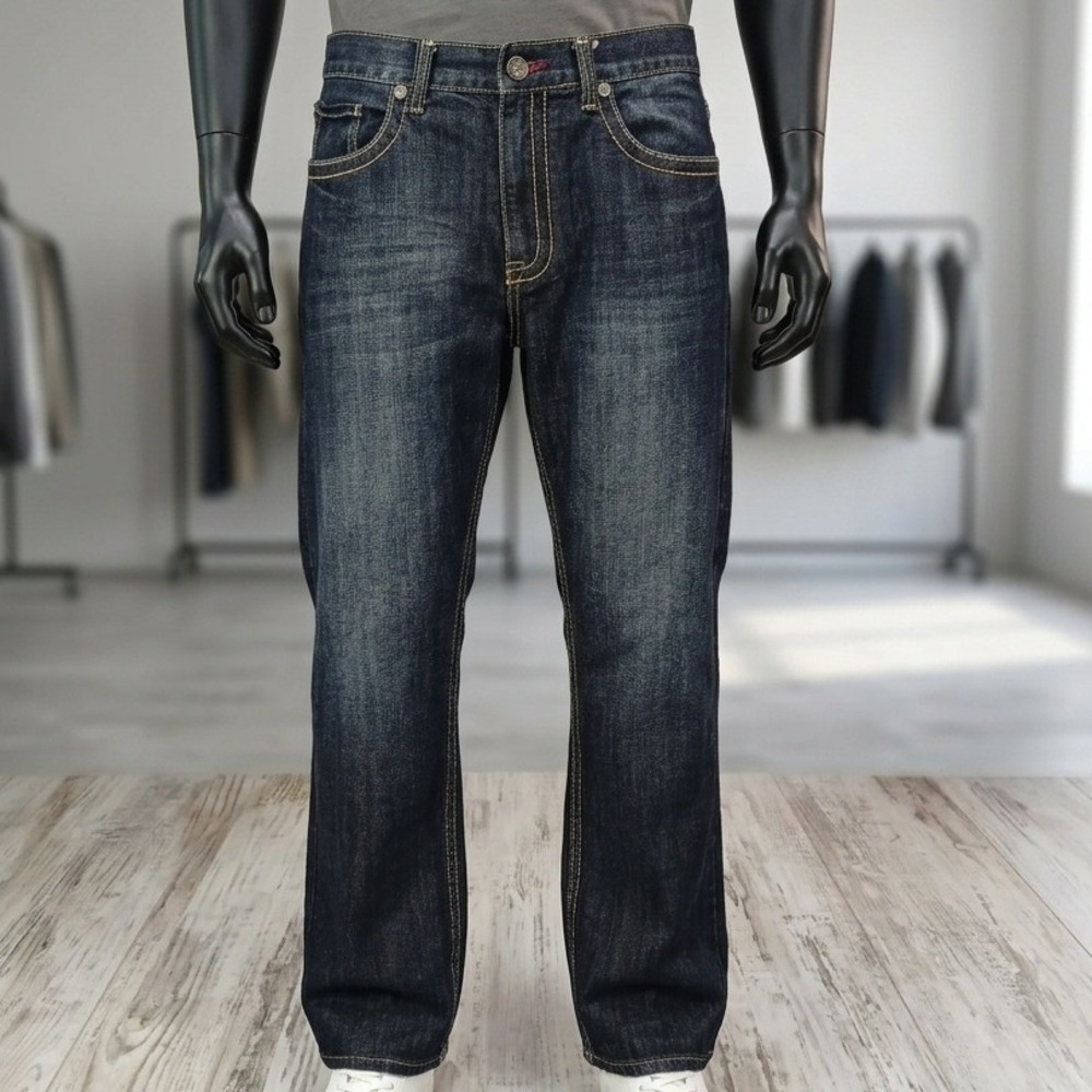 Flypaper Premium Denim Mens Bootcut Jeans Dark Wash 36x30 Distress Back Pockets